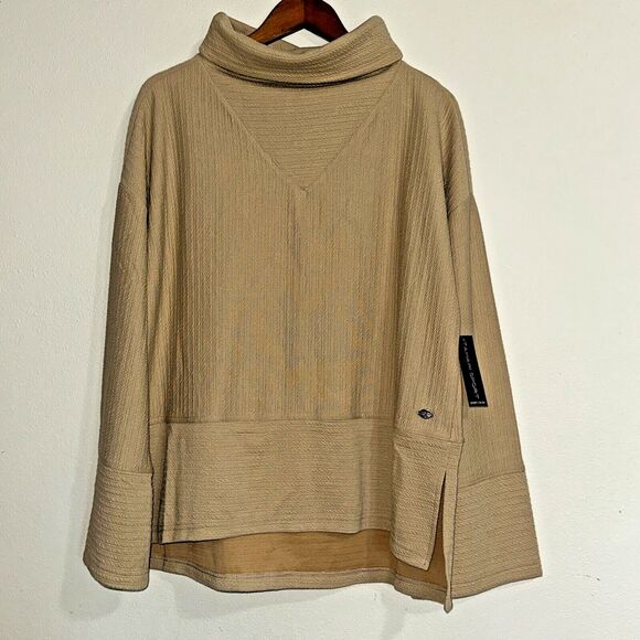 NWT Tahari Sport Women's Long Sleeve L Latte Cowl Neck Ridged Casual Tunic $90 - Picture 1 of 6